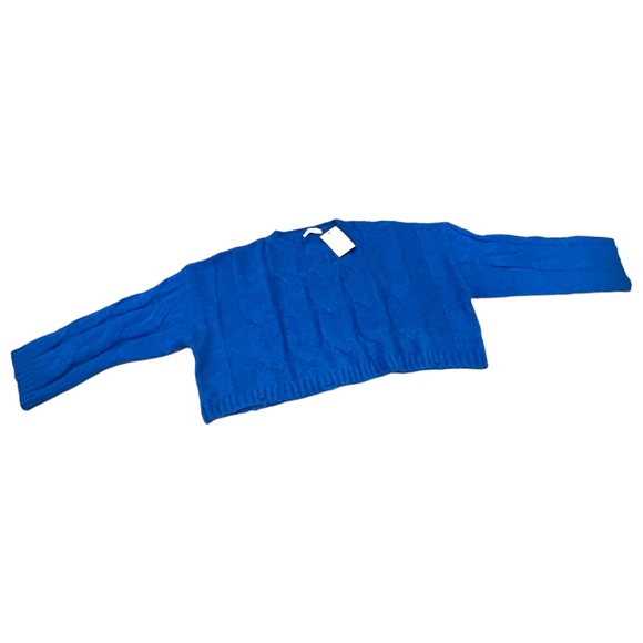 Oak + Fort boxy cropped cobalt blue cable knit sweater - Picture 2 of 7